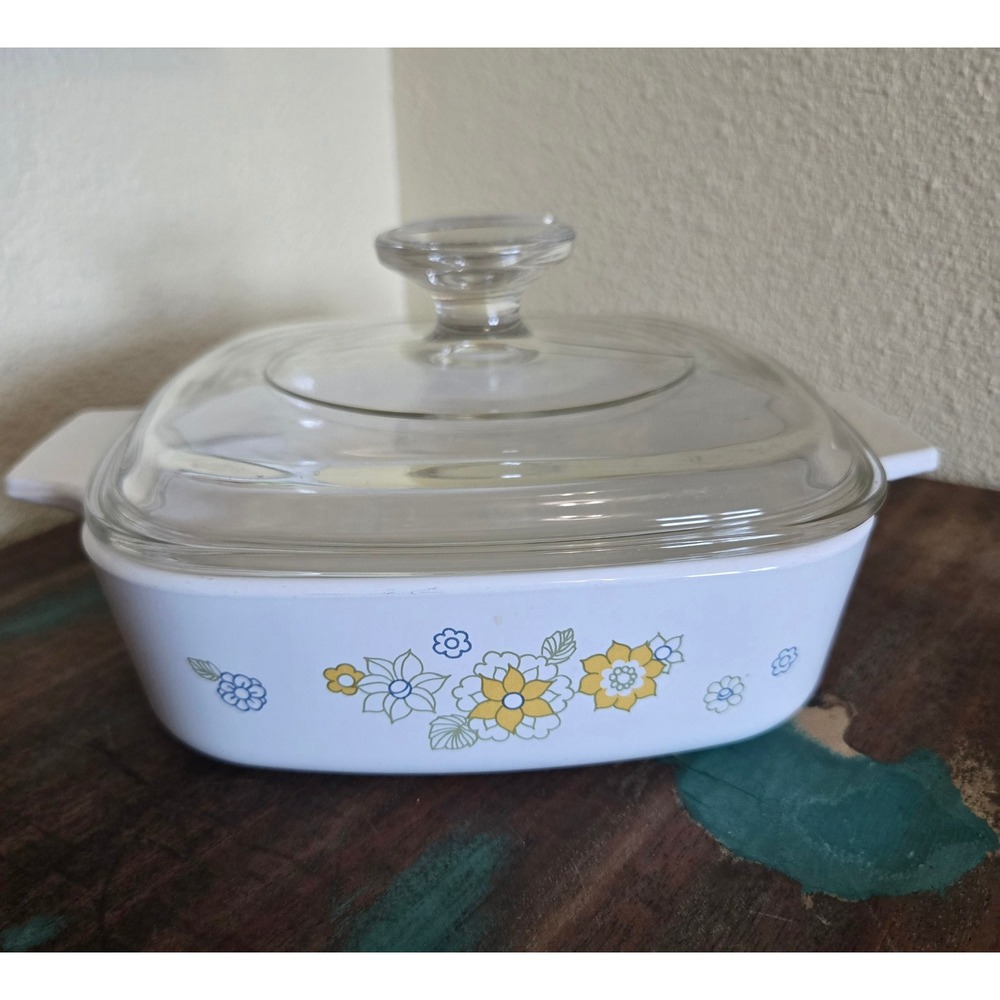 Vintage Corning Ware A-1-B 1 Quart Casserole Dish w/ Lid Floral Nature's Bounty